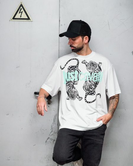 T-shirt Just Cavalli Branca – Double Tiger Graphic - 80PM633