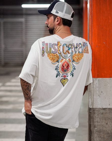 T-shirt Just Cavalli Branca – Graphic Hearth & Ornamental Logo - 80PM633