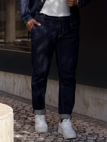 Calças Ray Slim Fit Ankle Length em Denim Azul