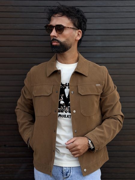 Casaco Slim Fit em Camurça Bege Antony Morato