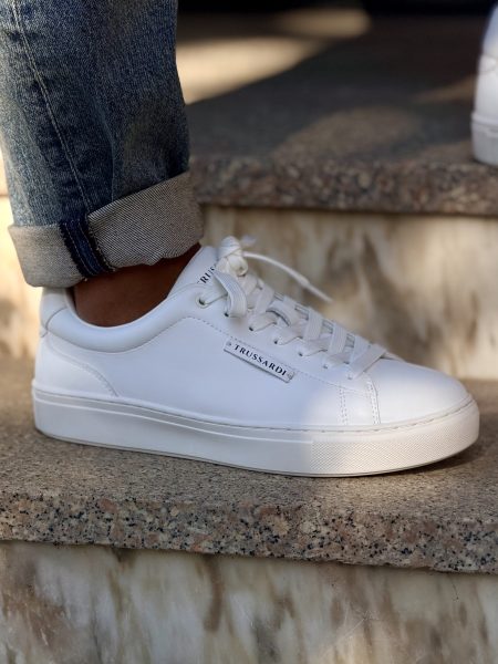 Sapatilhas de Couro Brancas Trussardi